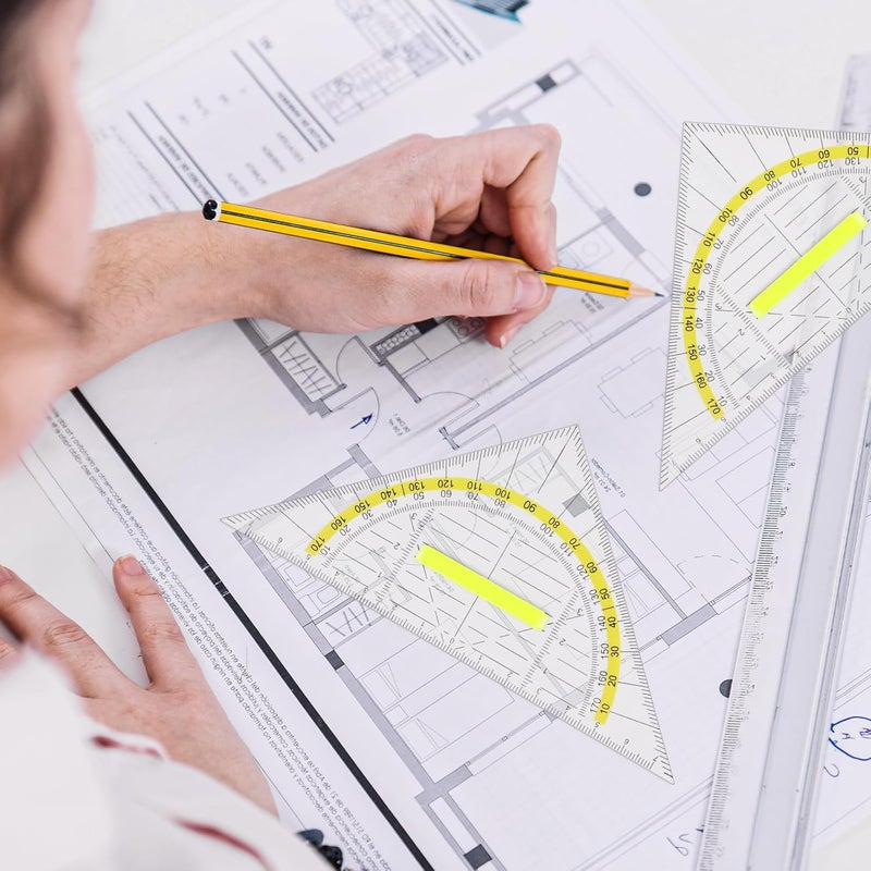 SWIUKPHE 4Pcs Multifunctional Triangle Ruler with Handle, Plastic Triangle Ruler Protractor Geometry Set Transparent Set Square Drafting Ruler for Architectors Designers Engineers Drawing Tools - Image 4