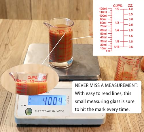 Ackers BORO3.3 Ackers 4oz Glass Measuring Cup – Shot Glass with Ounce,Ml,Cups Markings for Kitchen & Bar(Red Line) - Image 5