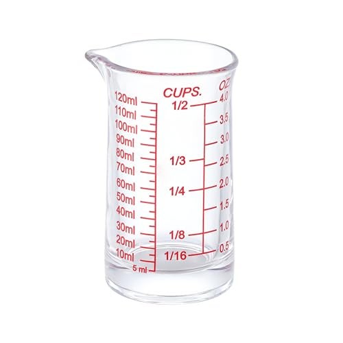 Ackers BORO3.3 Ackers 4oz Glass Measuring Cup – Shot Glass with Ounce,Ml,Cups Markings for Kitchen & Bar(Red Line) - Image 1