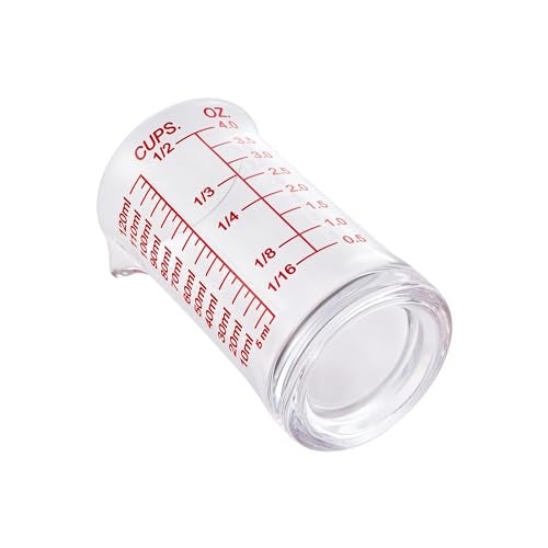 Ackers BORO3.3 Ackers 4oz Glass Measuring Cup – Shot Glass with Ounce,Ml,Cups Markings for Kitchen & Bar(Red Line) - Image 2