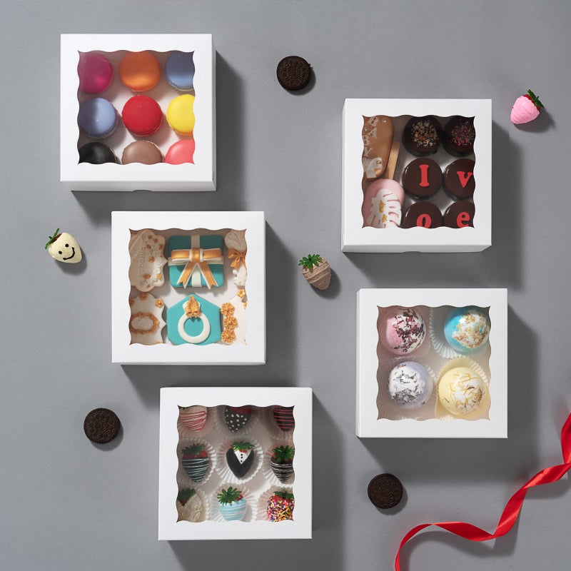 RomanticBaking 14pcs 7" x 7" x 2 1/2" Inches Bakery Boxes with Window for Pie, Cookies, Chocolate Covered Strawberries, Cakesickle, Brownies - Image 4