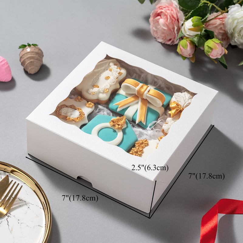 RomanticBaking 14pcs 7" x 7" x 2 1/2" Inches Bakery Boxes with Window for Pie, Cookies, Chocolate Covered Strawberries, Cakesickle, Brownies - Image 3