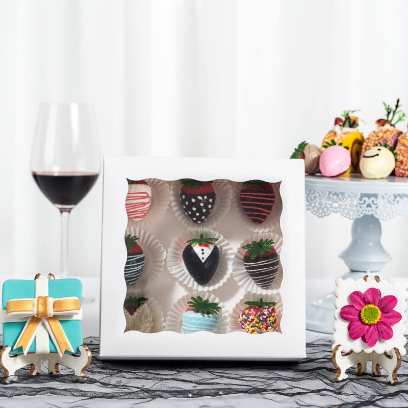 RomanticBaking 14pcs 7" x 7" x 2 1/2" Inches Bakery Boxes with Window for Pie, Cookies, Chocolate Covered Strawberries, Cakesickle, Brownies - Image 5