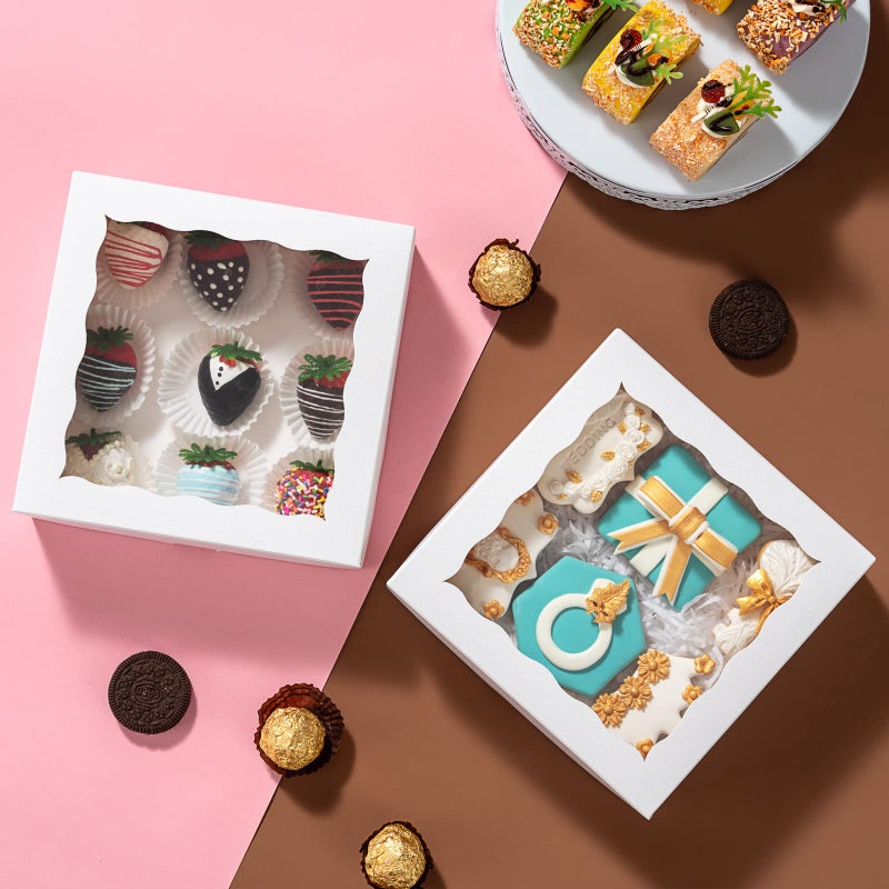 RomanticBaking 14pcs 7" x 7" x 2 1/2" Inches Bakery Boxes with Window for Pie, Cookies, Chocolate Covered Strawberries, Cakesickle, Brownies - Image 2