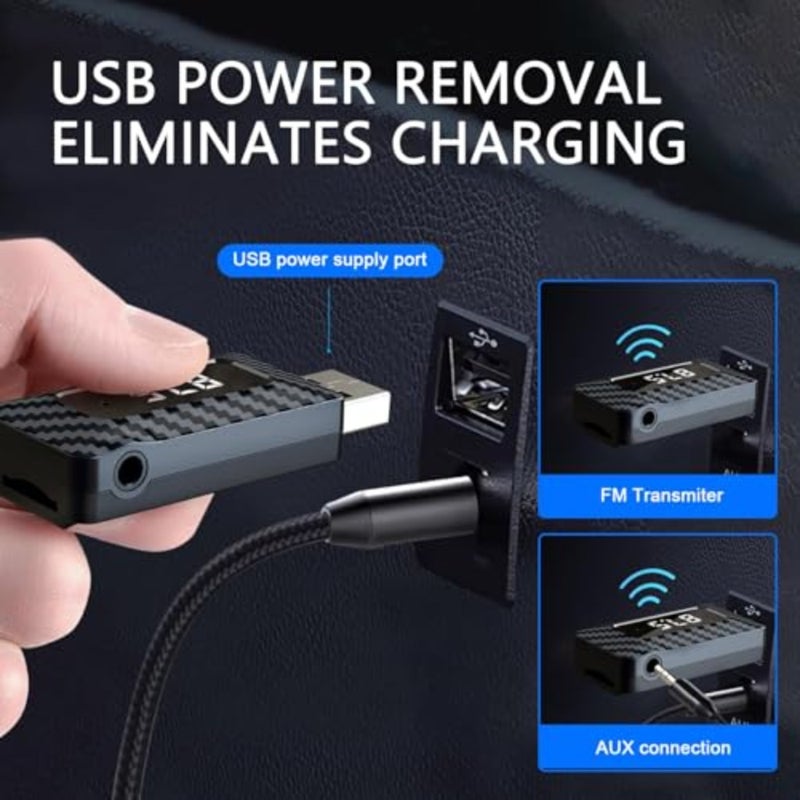 USB Bluetooth Receiver for Car, Bluetooth 5.3 Wireless Audio Adapter with 3.5mm Aux Jack, USB Power Supply, FM+AUX Transmitting Signal Receiver for Car Stereo, Home Stereo, PC, Black - Image 5