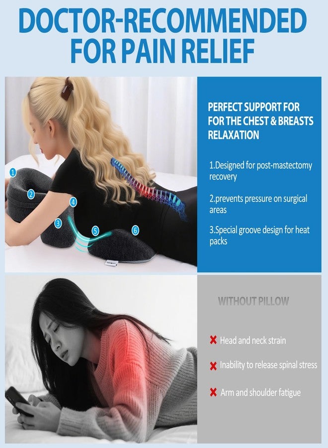 KONOVOLY Breast Pillow and Face Down Pillow for Massage Set, Women's Massage Bolster Sleeping for Bed with Non-Slip Bottom, Home Head Chest Cushion for SPA-Dark Gray - Image 3