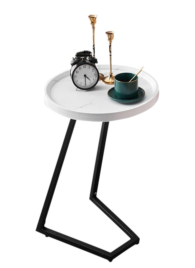 DubaiGallery Side Table NAN C-Shaped, Metal Frame MDF Simple Tea for Hotel Famous and Famous Special-Shaped Table, White/Walnut Color  - Image 1
