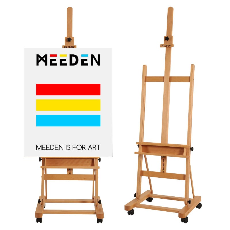 حامل اللوحات الكبير من MEEDEN بإطار H من الخشب الزان قابل للتعديل والتحريك