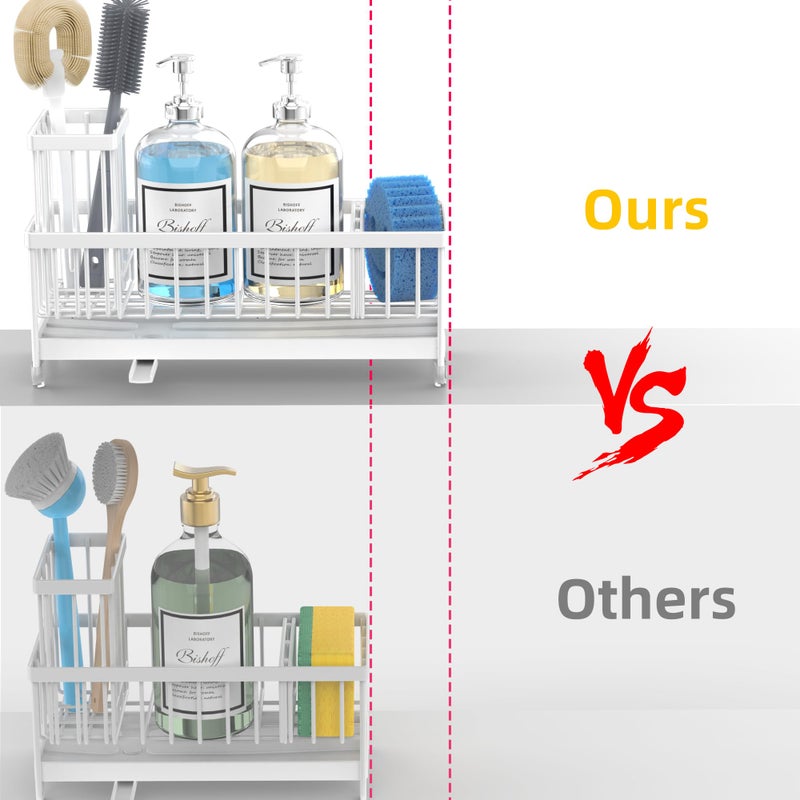 Moforoco Extra Large Kitchen Sink Caddy, Rustproof Sponge Holder with High Brush Holder, Stainless Steel White Kitchen Caddy Sink Countertop Organizer, Sponge Caddy for Kitchen Sink - Image 2