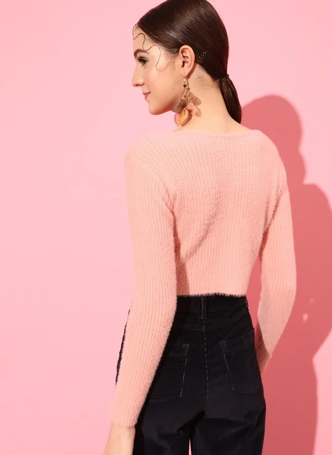 STREET 9 Peach Ribbed Crop Cardigan for Women