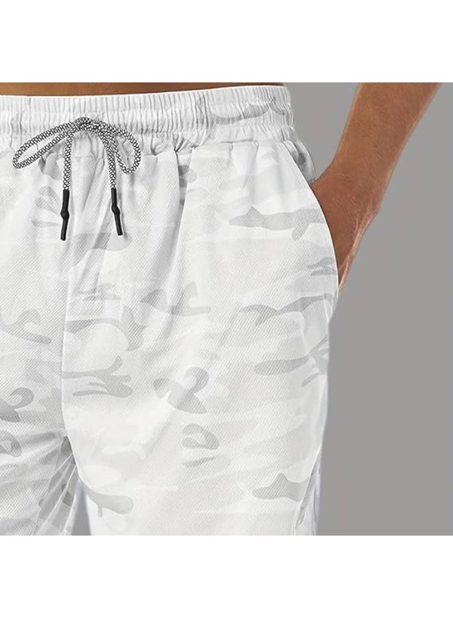VITION Gym Shorts for Men, Men's Activewear Running Shorts,Drawstring Gym Shorts Men, 2 Layer Loose Athletic Shorts with 4 Pockets (Large, White Camouflage) - Image 5