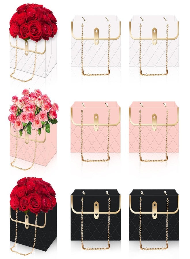 وولاين مجموعة من 6 أكياس زهور ورقية من والين، باللون الأسود والوردي والأبيض، مزودة بسلسلة معدنية، مثالية لتخزين باقات الزهور، وحقائب يد أنيقة، وسلال تغليف الزهور، وهدايا رائعة لحفلات عيد الأم، وحفلات الزفاف، وأعياد الميلاد. - Image 1