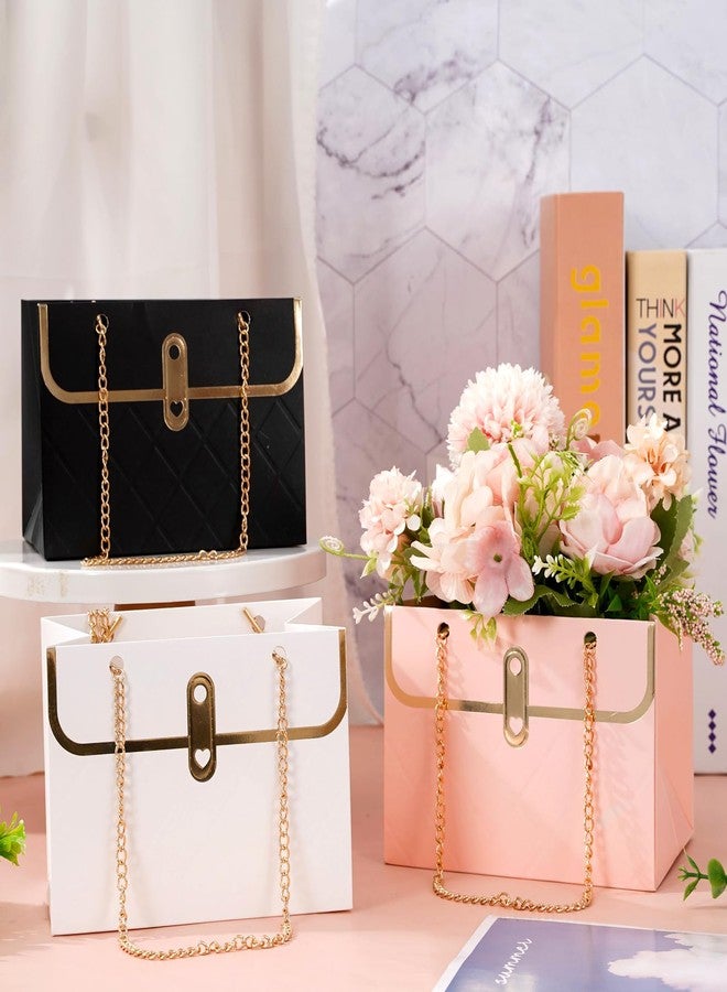 وولاين مجموعة من 6 أكياس زهور ورقية من والين، باللون الأسود والوردي والأبيض، مزودة بسلسلة معدنية، مثالية لتخزين باقات الزهور، وحقائب يد أنيقة، وسلال تغليف الزهور، وهدايا رائعة لحفلات عيد الأم، وحفلات الزفاف، وأعياد الميلاد. - Image 3