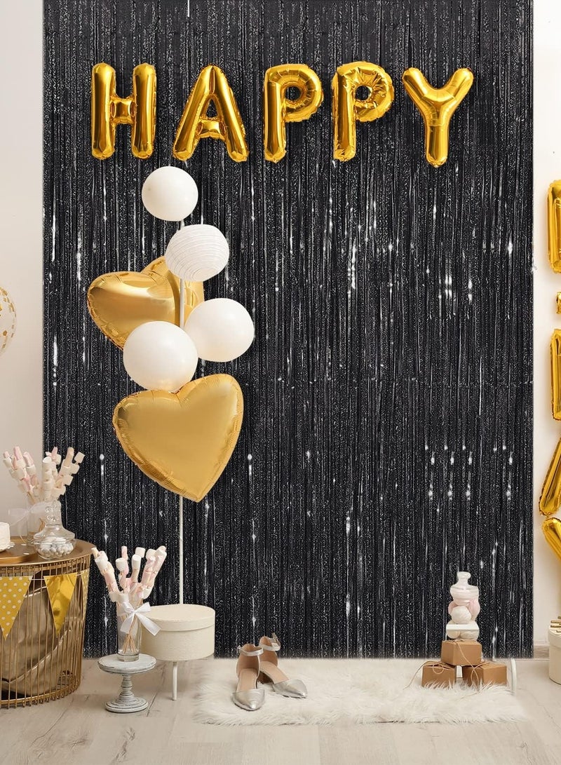 BLACK Foil Backdrop 2m Length 1m Width Glitter Foil Backdrop for Wedding Birthday Baby Shower Party Decoration - Image 4