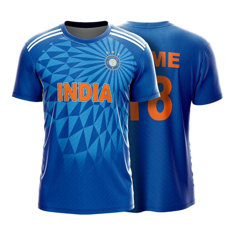 YOURJERSEY قميص كريكيت الهند T20 2023 - مخصص باسم ورقم مخصص | مقاسات للأطفال والرجال والنساء - Image 1