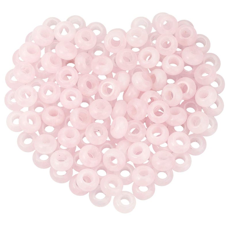 rockcloud 25 Pcs Large Hole 6mm Stones Rondelle Loose Beads Fit European Charm Bracelet for Jewelry Makings Rose Quartz