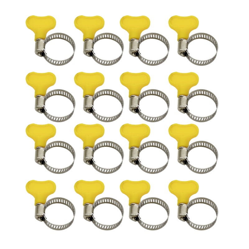 10 Pieces 18-32mm Hand Tightened Hose Clamp Set Yellow Plastic Handle Stainless Steel - Image 1