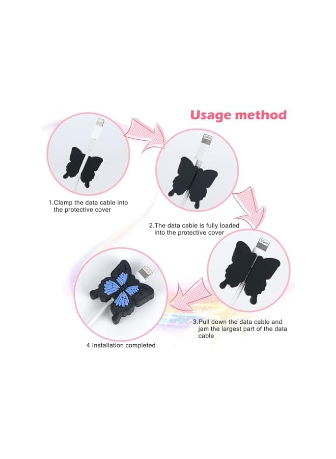 promass Cable Protector for iPhone Type-c Charger,Cute Lovely Cartoon 3D Butterfly Design 3 PCS Set Silicone Phone Cable Protector,Charging Cord Protector,Cable Chomper,Charger Saver for Women Girls - Image 3