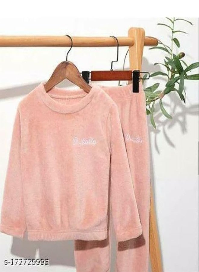 IKKAI!! ® Unisex Boys & Girls Fleece Fashionable Winter Set - Fashionable Sweatshirt & Pants OutfitPack of 1 (Peach, XL) - Image 4