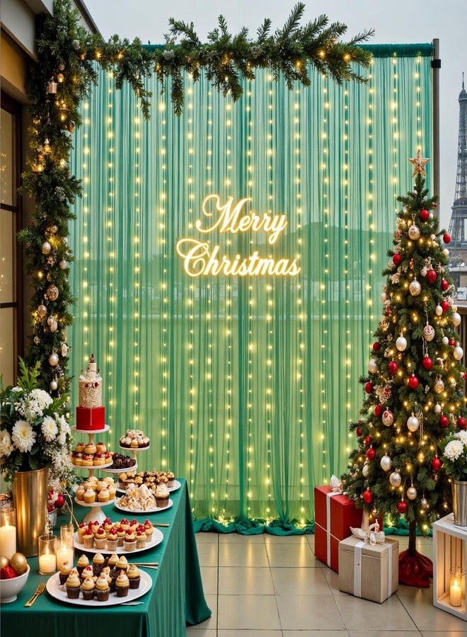 سوبرومو ستارة خلفية تصوير من التول الأخضر الداكن مقاس 10 أقدام × 10 أقدام مع سلسلة أضواء لحفلات الكريسماس، ستارة شفافة خلفية لحفلات أعياد الميلاد، ستائر لحفلات الزفاف، خلفية كشك تصوير، ديكورات غرف - Image 5