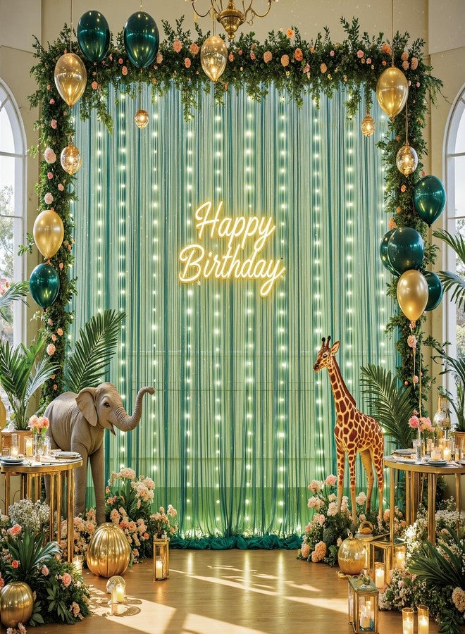 سوبرومو ستارة خلفية تصوير من التول الأخضر الداكن مقاس 10 أقدام × 10 أقدام مع سلسلة أضواء لحفلات الكريسماس، ستارة شفافة خلفية لحفلات أعياد الميلاد، ستائر لحفلات الزفاف، خلفية كشك تصوير، ديكورات غرف - Image 2