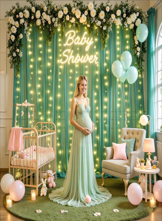 سوبرومو ستارة خلفية تصوير من التول الأخضر الداكن مقاس 10 أقدام × 10 أقدام مع سلسلة أضواء لحفلات الكريسماس، ستارة شفافة خلفية لحفلات أعياد الميلاد، ستائر لحفلات الزفاف، خلفية كشك تصوير، ديكورات غرف - Image 3