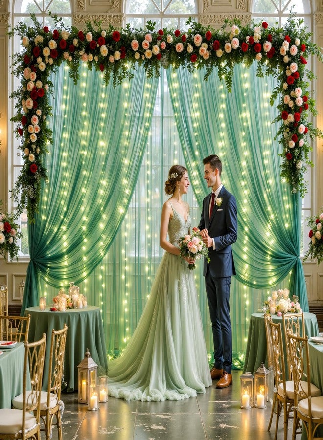 سوبرومو ستارة خلفية تصوير من التول الأخضر الداكن مقاس 10 أقدام × 10 أقدام مع سلسلة أضواء لحفلات الكريسماس، ستارة شفافة خلفية لحفلات أعياد الميلاد، ستائر لحفلات الزفاف، خلفية كشك تصوير، ديكورات غرف - Image 4