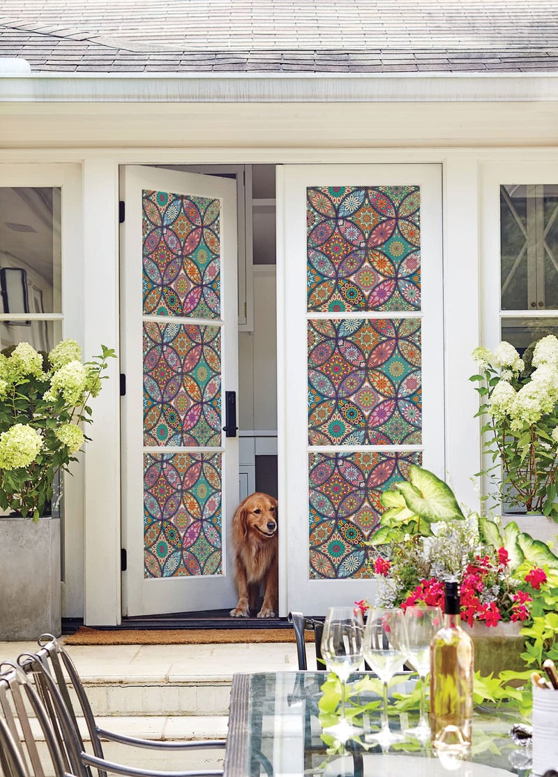JiffDiff Stained Glass Window Film Privacy Decorative Tinting Film for Home Frosted Bathroom Window Coverings Static Cling Non-Adhesive - Image 5
