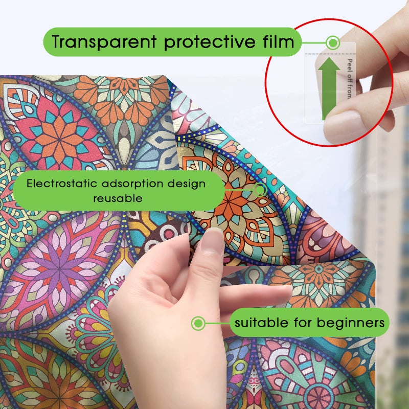 JiffDiff Stained Glass Window Film Privacy Decorative Tinting Film for Home Frosted Bathroom Window Coverings Static Cling Non-Adhesive - Image 2