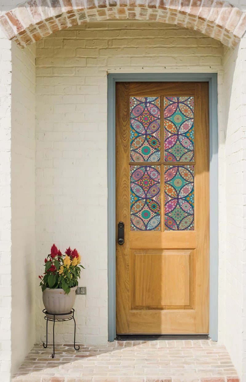 JiffDiff Stained Glass Window Film Privacy Decorative Tinting Film for Home Frosted Bathroom Window Coverings Static Cling Non-Adhesive - Image 3