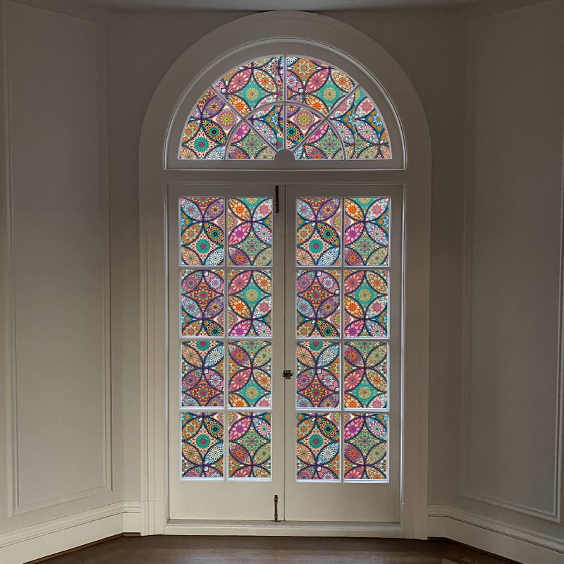 JiffDiff Stained Glass Window Film Privacy Decorative Tinting Film for Home Frosted Bathroom Window Coverings Static Cling Non-Adhesive - Image 4