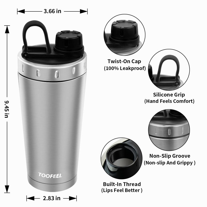 TOOFEEL Protein Shaker Bottle 20 oz - Double Walled Insulated Vacuum Cup for Protein Shakes, Keeps Cold/Hot, Metal Stainless Steel, Preworkout Gym - Image 4