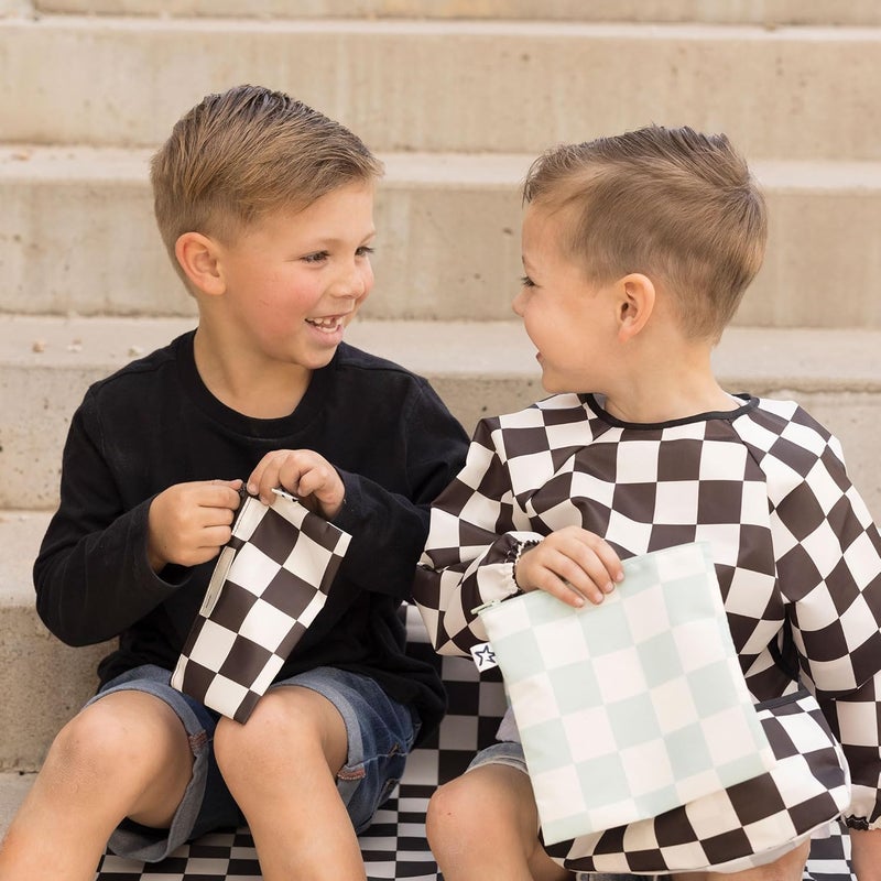 Tiny Twinkle 5 Pack Reusable Snack Bags - Machine Washable, PFAS, PVC, BPA, Phthalate-Free Reusable Baby and Toddler Food Safe Snack Bags (Checkers Black Green) - Image 2