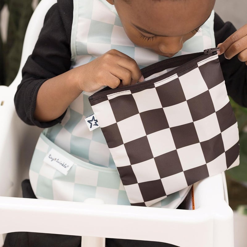 Tiny Twinkle 5 Pack Reusable Snack Bags - Machine Washable, PFAS, PVC, BPA, Phthalate-Free Reusable Baby and Toddler Food Safe Snack Bags (Checkers Black Green) - Image 3