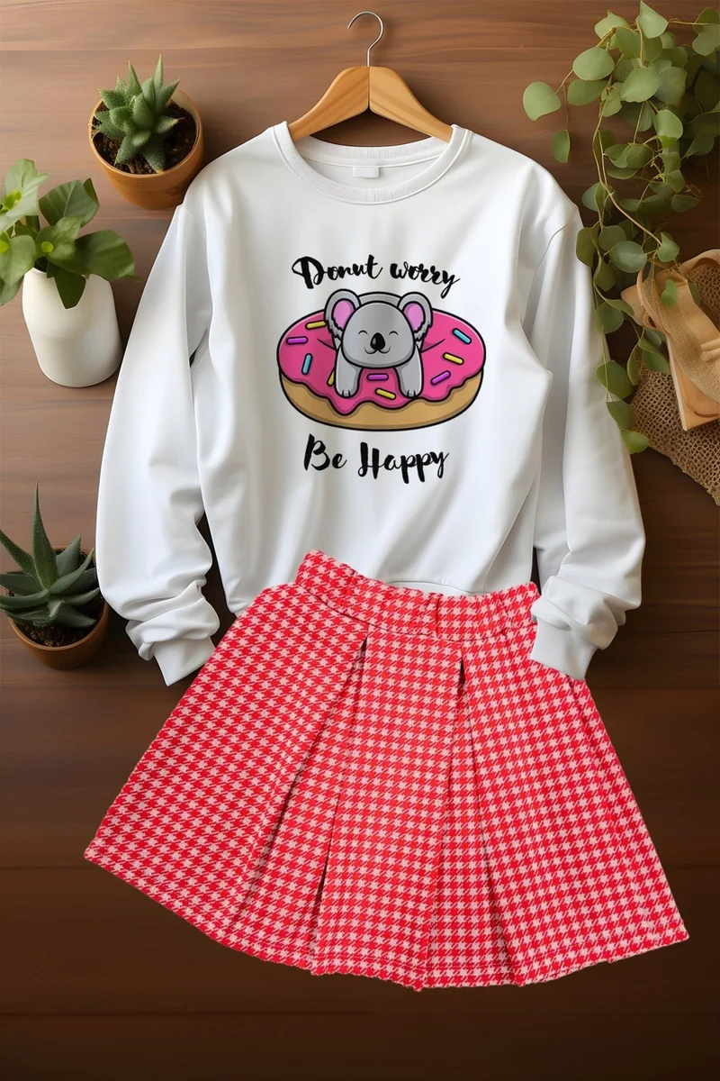 ادا بيبيك تشوكوك Ada Baby Child Style Sweat Plaid Skirt Top and Bottom Set