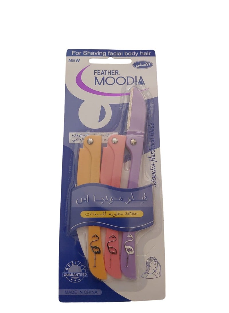 Feather 3-Piece Flamingos Ladies Razor For Facial And Body Hair Yellow/Pink/Purple  - Image 2