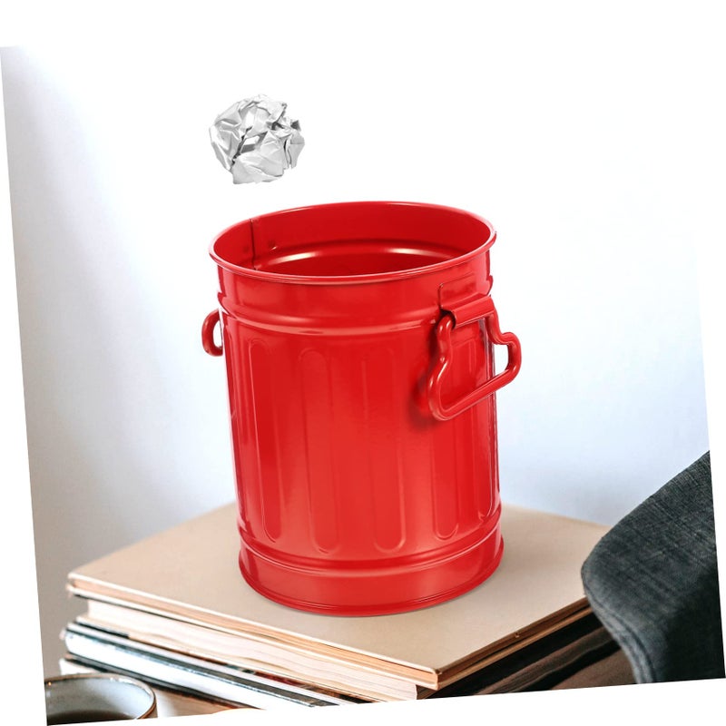 Creative Iron Trash Can Multi Functional Desktop Waste Container For Makeup Brushes And Pens Red - Image 4