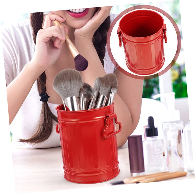 Creative Iron Trash Can Multi Functional Desktop Waste Container For Makeup Brushes And Pens Red - Image 5