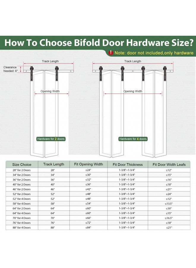 ROYMELO Roymelo 64" Bifold Sliding Barn Door Hardware Track Kit,Side Mounted Black Roller,Smoothly and Quietly,Assembly Easy,Fit Double 30" Bi-Folding Doors (Door Not Included)  - Image 2