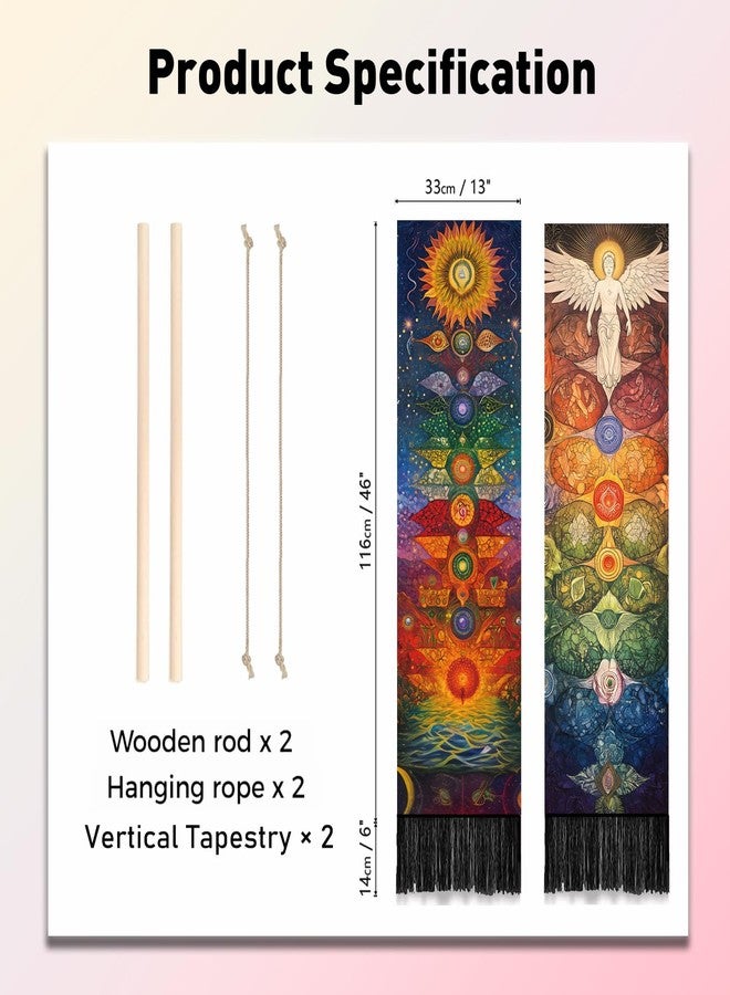PLIGREAT 2 Pack Chakra Tapestry Meditation Long Tapestry with Tassels Aesthetic Wall Hanging for Bedroom Bathroom Living Room Dorm Room Long Narrow Wall Hanging Home Office Art Decor - Image 2