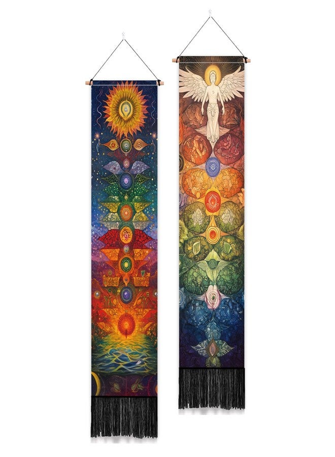 PLIGREAT 2 Pack Chakra Tapestry Meditation Long Tapestry with Tassels Aesthetic Wall Hanging for Bedroom Bathroom Living Room Dorm Room Long Narrow Wall Hanging Home Office Art Decor - Image 1