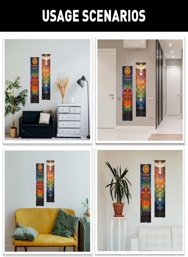 PLIGREAT 2 Pack Chakra Tapestry Meditation Long Tapestry with Tassels Aesthetic Wall Hanging for Bedroom Bathroom Living Room Dorm Room Long Narrow Wall Hanging Home Office Art Decor - Image 5