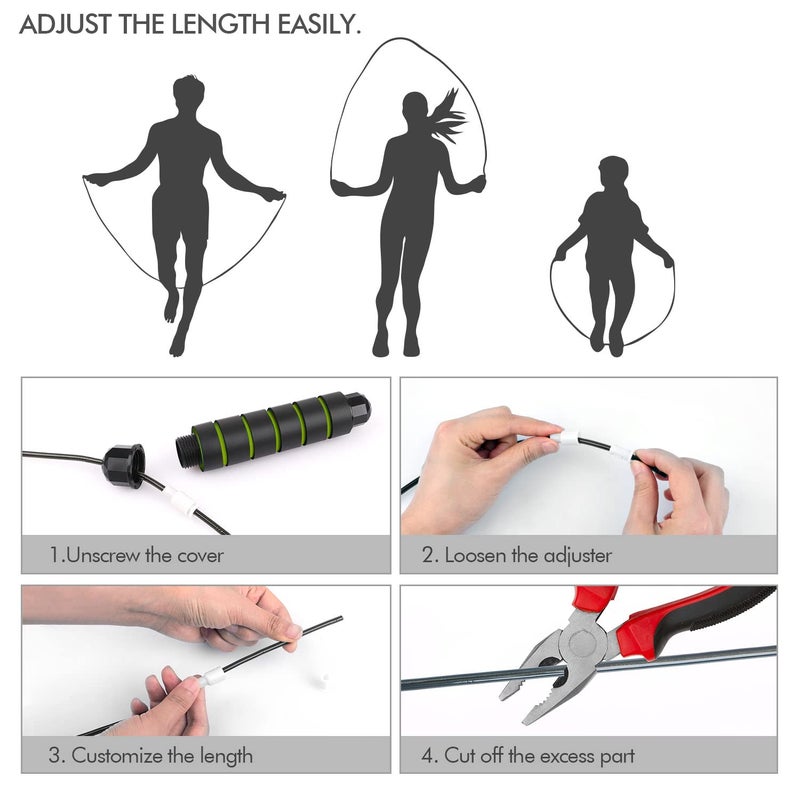 Loocio Jump Rope, Tangle-Free Rapid Speed Jumping Rope Cable with Ball Bearings for Women, Men, and Kids, Adjustable Steel Jump Rope Workout with Foam Handles for Fitness,1 Pck,Green - Image 4