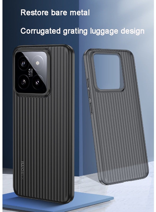 GKK Xiaomi 14 pro Case Cover Semi Transparent Black Shockproof Camera Len Protection Comfortable Touch Feel Hard Back Cover Phone Accessories Protector Corrugated Grating Suitcase Frosted PP Phone Case  - Image 4