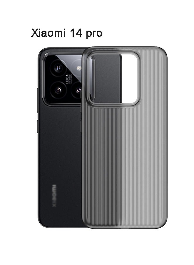 GKK Xiaomi 14 pro Case Cover Semi Transparent Black Shockproof Camera Len Protection Comfortable Touch Feel Hard Back Cover Phone Accessories Protector Corrugated Grating Suitcase Frosted PP Phone Case  - Image 1