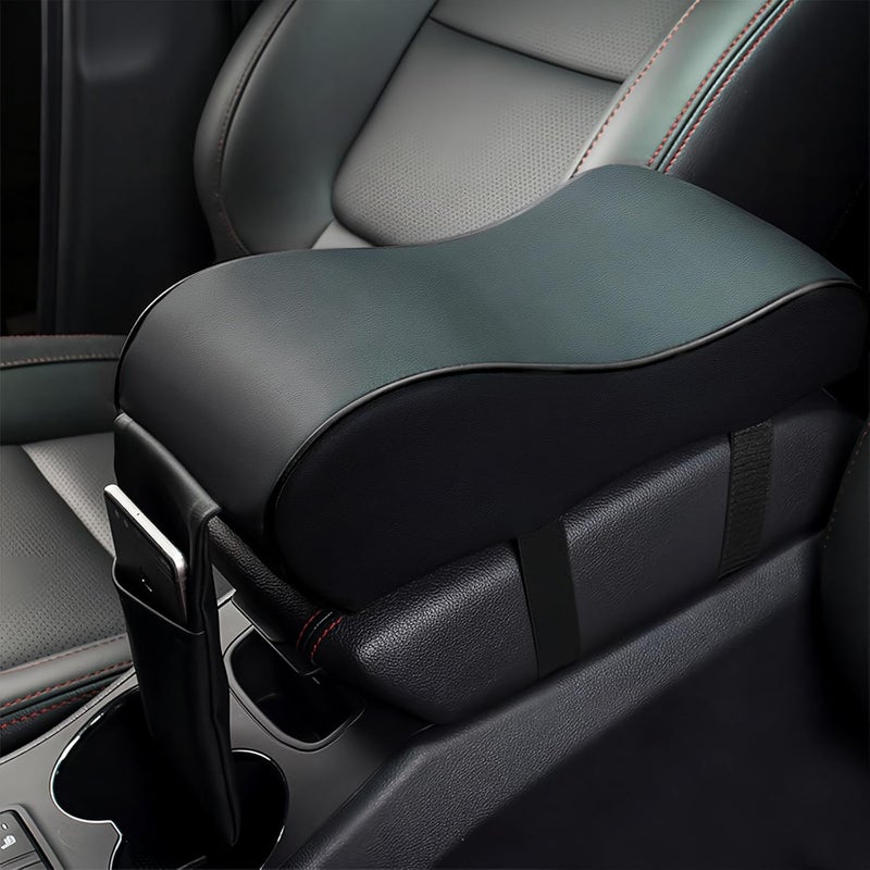 Car Armrest Cushion,Memory Foam Car Armrest Pad,Auto Center Console Armrest Pillow with Phone Holder Storage Bag Universal Fit for Most Car