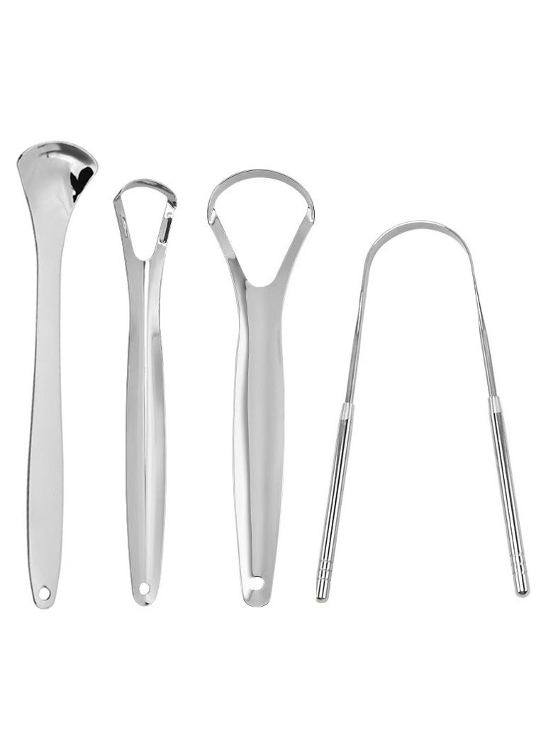 Generic 4-Pack Stainless Steel Oral Tongue Cleaner Silver  - Image 1