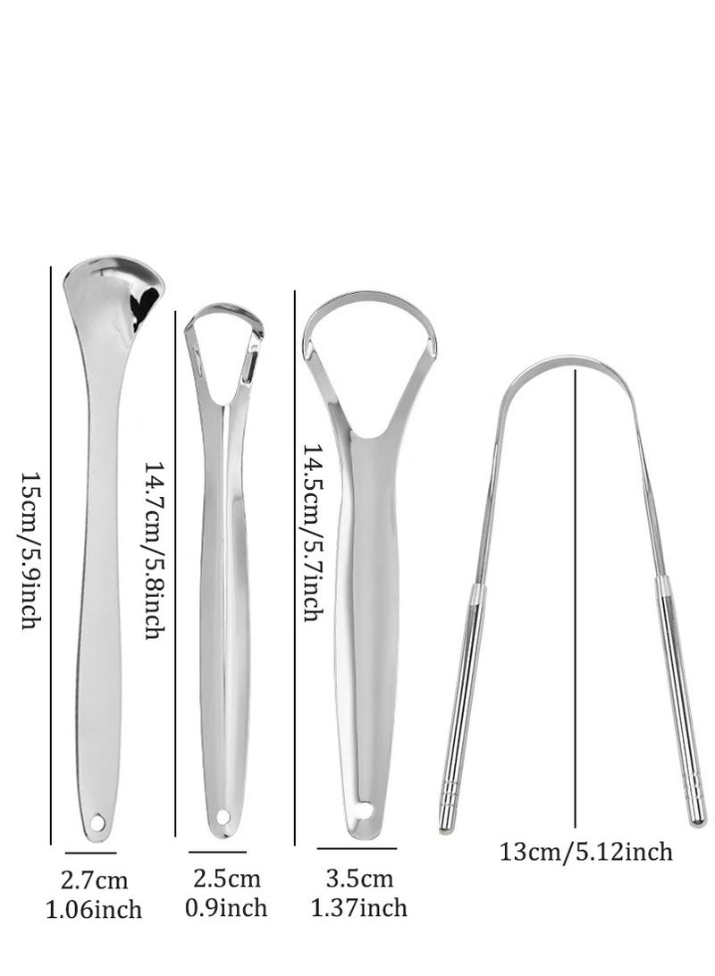 Generic 4-Pack Stainless Steel Oral Tongue Cleaner Silver  - Image 2