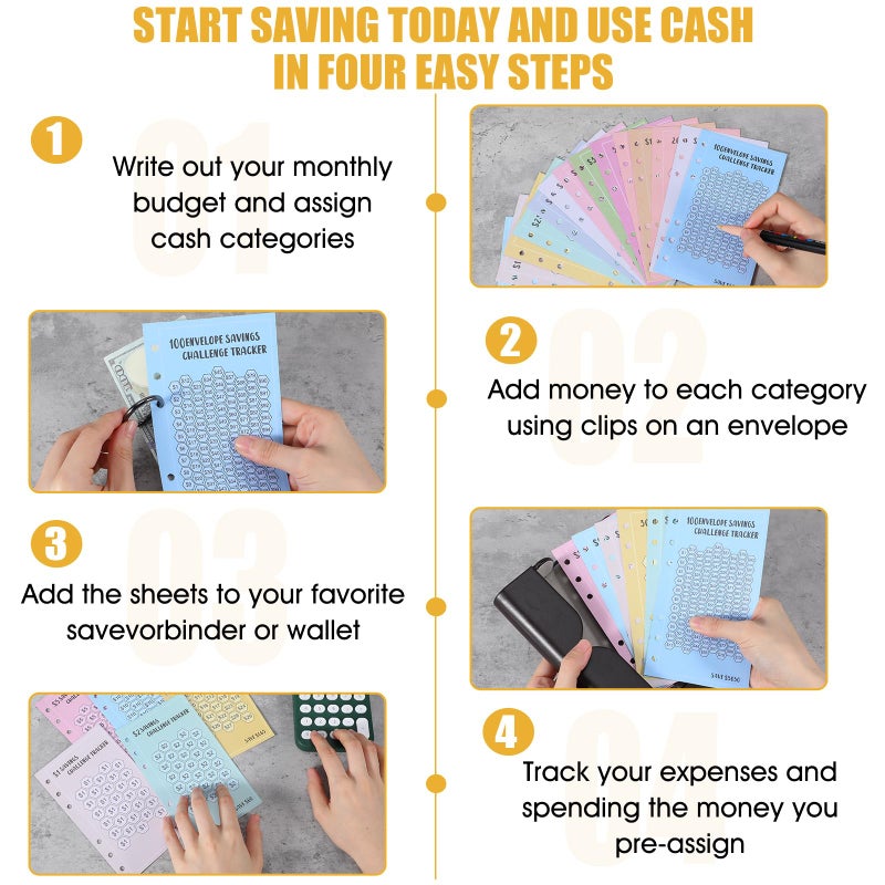 Matwsec 48 Sheets 100 Envelopes Money Saving Challenge Binder Trackers, 6 Ring A6 Binder Savings Challenge Trackers Cards, Reusable Budget Planner Cards, Multiple Budget Sheets for Cash Stuffing - Image 4