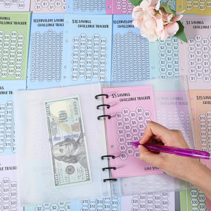 Matwsec 48 Sheets 100 Envelopes Money Saving Challenge Binder Trackers, 6 Ring A6 Binder Savings Challenge Trackers Cards, Reusable Budget Planner Cards, Multiple Budget Sheets for Cash Stuffing - Image 3